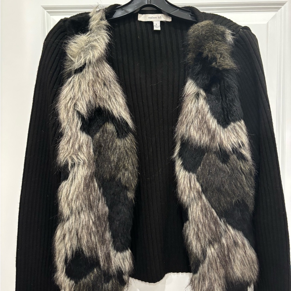 Madison Black Cardigan with Faux Fur Accents